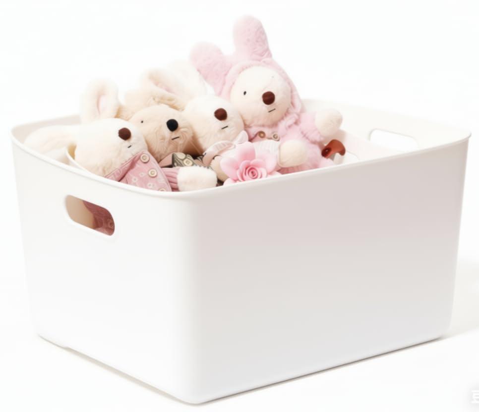 Ytteve 6 Pack White Stackable Plastic Storage Bins with Lids & Handles, Durable - 4 Large (14.4"x10.2"x6.3") & 2 Medium (11.8"x8"x4.7"), Multi-size for Closet, Shelves, Drawers, Home & Office