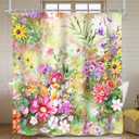 AMBZEK Colorful Floral Shower Curtain 72Wx78L Inch Spring Flower Vintage Abstract Oil Painting Wildflower Boho Retro Artwork Cloth Fabric Waterproof Polyester Bathroom Decor Set with 12 Pack Hook