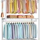 FUTASSI P1 Plus Rolling Clothes Rack, 22mm Diameter Heavy Duty Garment Rack with Wheels, Portable Closet Wardrobe with Double Rods, 45" W x 17.7" D x 80.5" H, Max Load 524 LBS, White