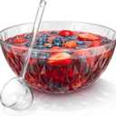 Premium Quality Plastic Punch Bowl with Ladle, 1.4 Gallon Diamond Texture Punch Bowl with Clear Plastic Serving Spoon 5.6 Quart Large Serving Dish for Parties, Holidays, and More