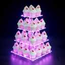Cupcake Stand, 4-Tier Square Cupcake Holder with LED Light String, Acrylic Cupcake Tower Display-Dessert Tower-Pastry Stand-Cupcake Tier Stand for Wedding, Birthday Party ( Pink Light)