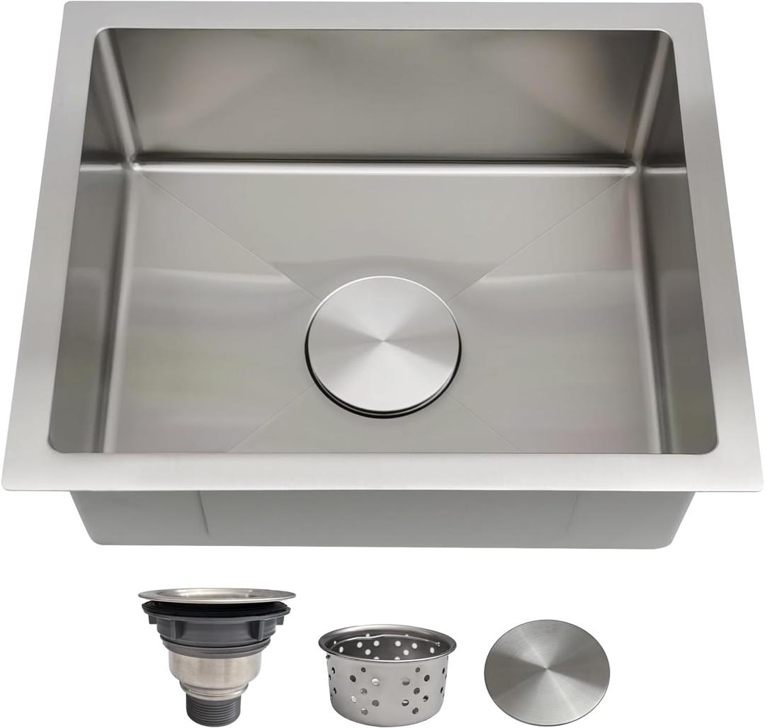 15x18 Inch Bar Sink Undermount Delironexu 18 Gauge Stainless Steel Small Kitchen Sink, 15"x18"x7" Small Bar Sinks, Single Bowl Wet bar sink with Brushed Finish for Outdoor, RV, and Prep Use
