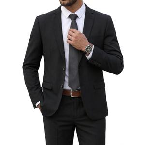 COOFANDY Men's 2 Piece Suits Classic Fit 2 Button Dress Suits Tuxedo Jacket Blazer for Wedding Business Dinner Prom (Black One), Size X-Large