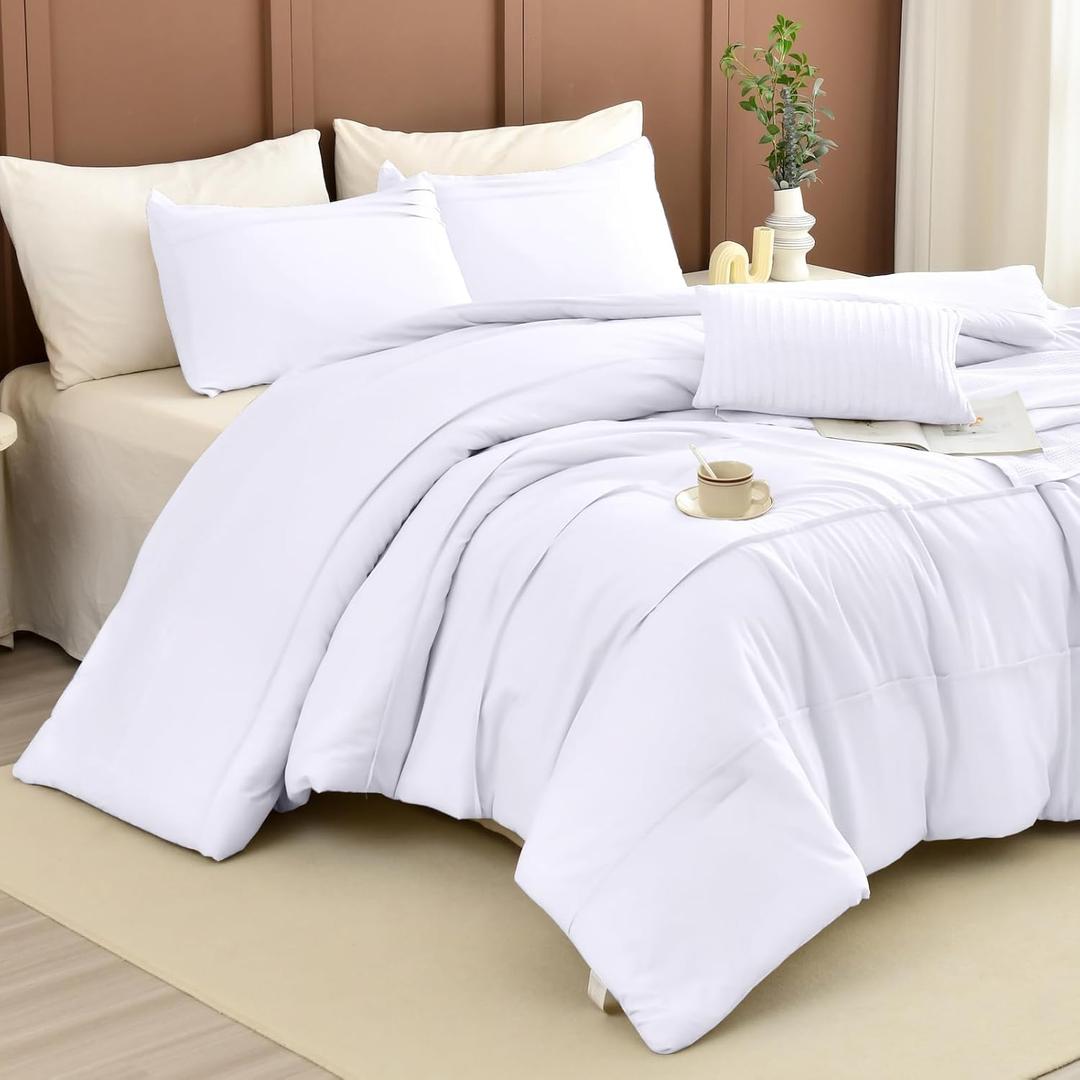Masaca White Oversized King Comforter Set 120x120,Pinch Pleated Textured California King Bed Comforter Set Rustic Boho Microfiber Extra Large Bedding 3PCS (Oversized King 120X120)