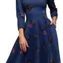 Simple Flavor Women's Floral Vintage Dress Elegant Midi Evening Dress 3/4 Sleeves (Black, S)