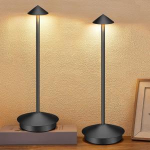 Portable Led Cordless Lamp Table Light 2 Pack, Rechargeable 6000mAh Battery Outdoor Table Lamp for Dinning Restaurant Patio Bedroom Camping, IP54 Waterproof, Dimmable (Black)