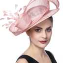 SAFERIN Fascinators Hat Flower Mesh Ribbons Feathers on a Headband and a Clip Tea Party Headwear for Girls and Women (Polyester, ST54-Pink)