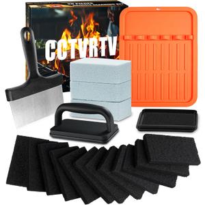 Upgraded Griddle Cleaning Kit for Blackstone 20 Pieces Flat Top Grill Accessories Cleaner Tool Set, with Griddle Scraper, Heat-Resistant Silicone Spatula Mat with Hanger, Grill Stone, Griddle Brush