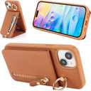 2 x for iPhone 15 Plus Case with Card Holder for Women,for iPhone 15 Plus Phone Case Wallet with Strap Credit Card with Kickstand Zipper Case for Apple15plus - Brown