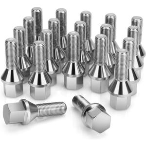 Dynofit M12x1.25 Lug Bolts Set Compatible with Je-ep Compass Cherokee Renegade, 20pcs 12mmx1.25 Lug Nuts Stud for Fiat 500 Dodge Dart Chrysler 200, 28mm Shank Wheel Bolts Replace OE#6511051AA 611-005