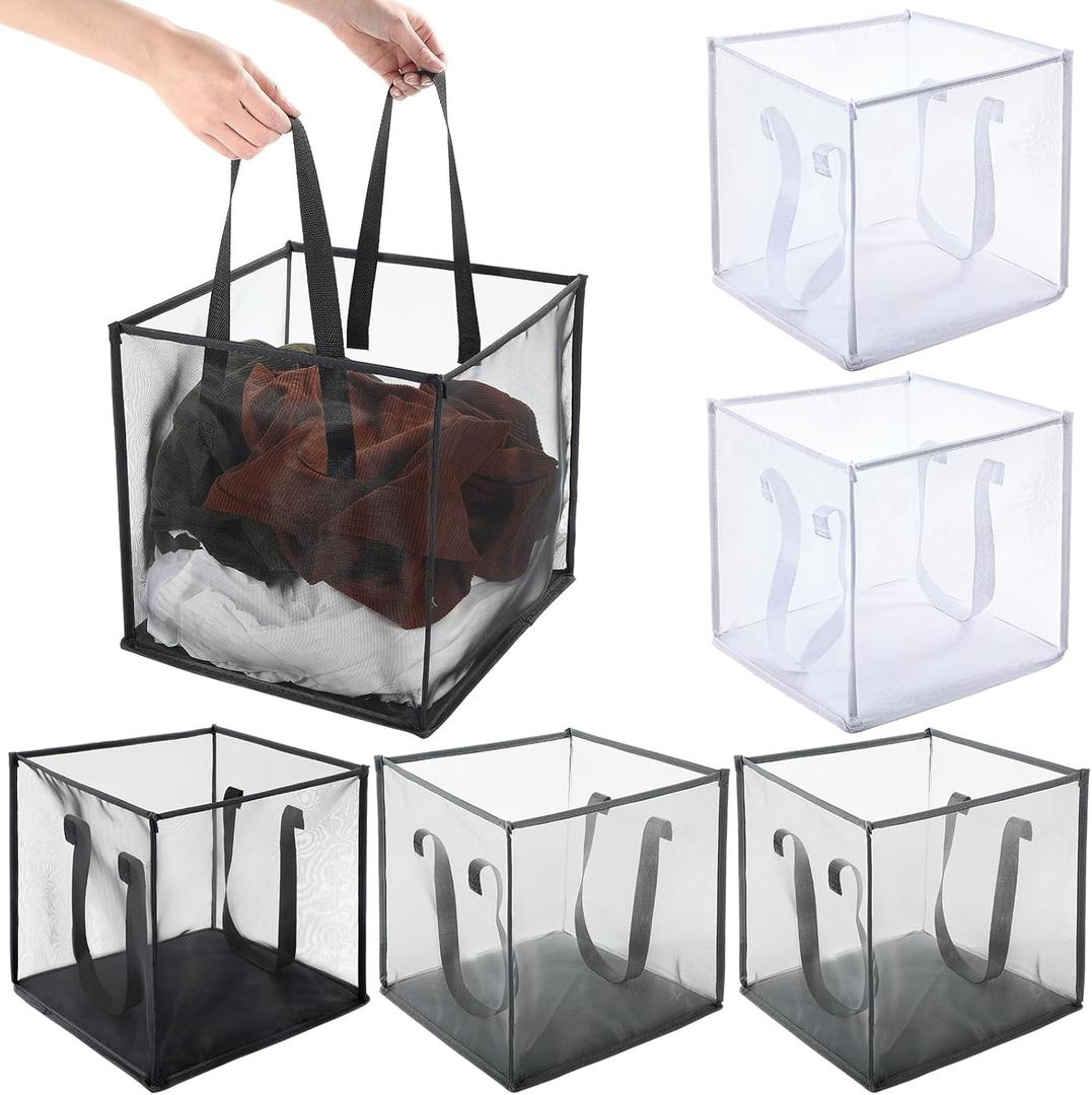 Zopeal 6 Pack Popup Laundry Hamper 13 Inch Collapsible Laundry Baskets with Handles Mesh Clothes Baskets Portable Single Layer Foldable Clothes Hamper Square Bin for Washing, Toy Storage(Multicolor)