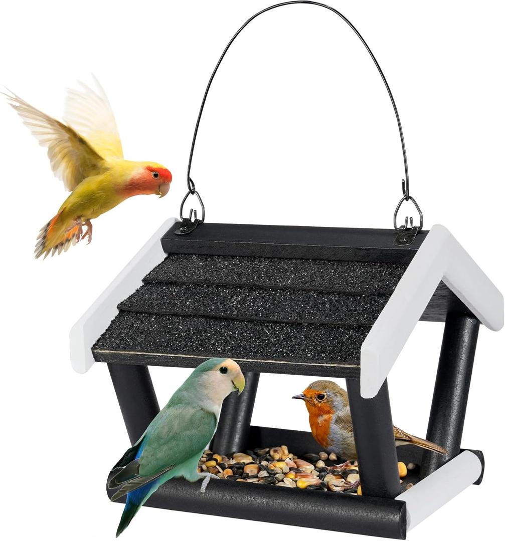 antiai Wooden Hanging Bird Feeder for Outside,Wild Bird Feeders House for Garden Yard Outdoors Durable & Weatherproof,Great for Attracting Wild Birds