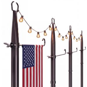 10Ft String Light Poles 4 Pack, Thickened Metal Outdoor Light Poles, 180-Day Rust Tested, with Fence Brackets, Heavy Duty No Wobble, Rustproof Stand for Patio, Backyard, Wedding Party Decor