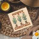 Howdy Christmas Western Cactus Cowgirl Boots Wooden Box Sign, Country Christmas Wood Signs For Home Office Desk Shelf Table Decor, Western Decorations, 6x6 Inch (color-8)