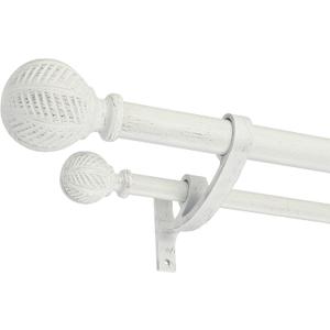 Wood Double Curtain Rods Set for Windows 36 to 72 Inches (3 to 6 ft), Adjustable Heavy Duty Dual Drapery Rods, 1 Inch Boho Rustic Decorative Curtain Rod,Brushed White