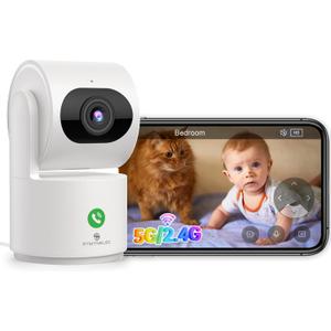 SYMYNELEC 5GHz Security Camera Indoor: 2K Baby Monitor with Phone App - Pet Camera with Speaker for Dog/Cat Owners - AI Motion Detection One-Touch Call Auto Tracking IR Night Vision TF/Cloud Storage