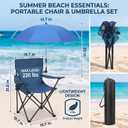 1 Set Portable Camping Beach Chair with Adjustable Umbrella and Backpack for Adult, Low Folding Chair with Armrests Cup Holder, 360 Degree Universal Clamp UV Umbrella for Outdoor (Royal Blue), 19.69 x 19.69 x 31.5 inches