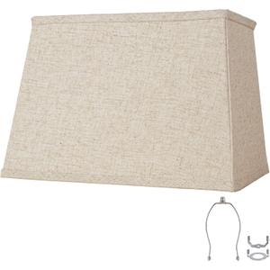 Rectangular Lampshade, Large Beige Lamp Shade, (7 x 12.5) '' x (9 x 15) '' x 9.8 '', Includes 1 Shade Bracket, 2 Adapters, Suitable for Table Lamps and Floor Lamps, Easy Assembly