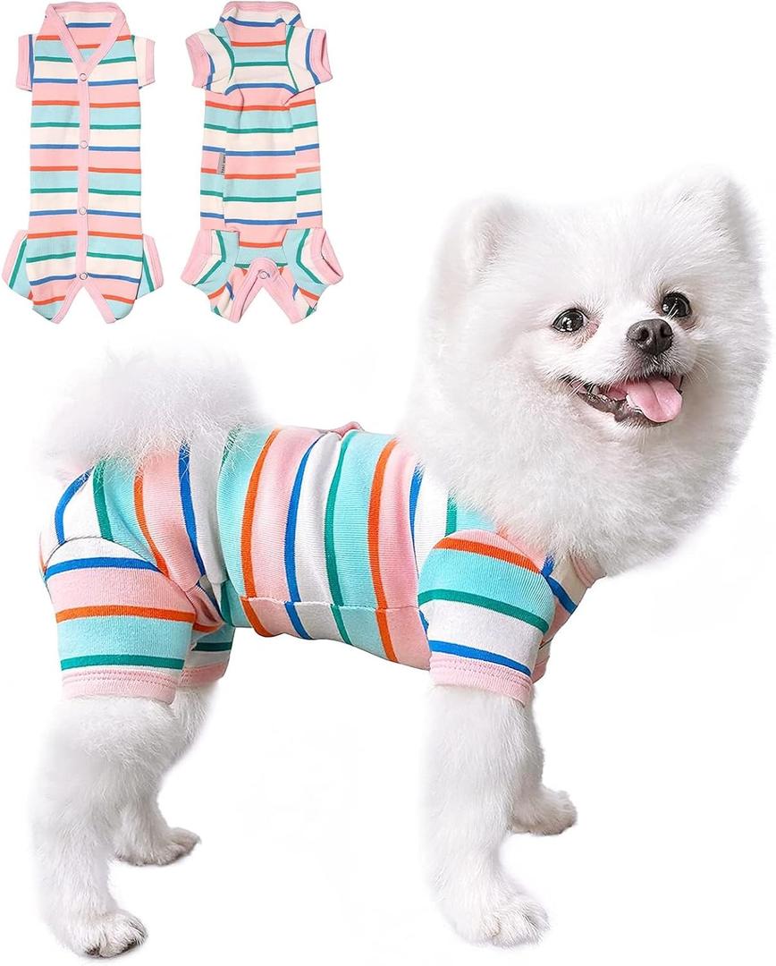 TONY HOBY Dog Pajamas, Dog Shirt Colorful, Breathable Dogs Jumpsuit, Dogs Surgical Recovery Suit for Small Medium Breeds (Pink&White, Girl, XL)