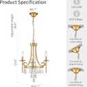 WUZUPS Candle Chandelier 3-Light Pendant Ceiling Light Modern Lighting Fixture for Bedroom Hallway Bar Kitchen Dinning Living Room Bathroom, Gold, E12 Base, 16.1" Wide 23.8" High