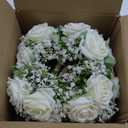 Set of 4 Bridesmaid Bouquets for Wedding - 7 Inch Ivory White Fake Flower Bouquet for Bridesmaid, Silk Rose Artificial Babys Breath Small Bouquet Handmade for Bridal Shower Ceremony Anniversary