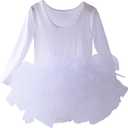 Toddler Girls Ballet Tutu Dress Gymnastics Long Sleeve 4-Layers Tulle Tutu Leotard White 2 Years
