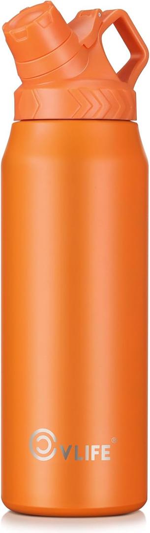 CVLIFE Fast Flow Water Bottle 32 oz Vacuum 24 Hour Cold / 12 Hour Hot Insulated Stainless Steel Slant Spout Cap, Lightweight and Leak Proof for Travel, Sports, Hiking (Orange)
