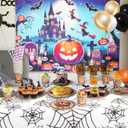 278 Pcs Happy Halloween Tableware Party Supplies Contain Forks Spoons Knives Paper Plates Balloons Tablecloth Ghost Banner Backdrop Bat stickers (Type 2)