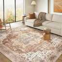 Washable Rug 8x10 Area Rugs: Boho Vintage Distressed Oriental Medallion Neutral Thin Large Rug Carpet for Living Room Bedroom Dining Room Home Office Decor - Brick Red