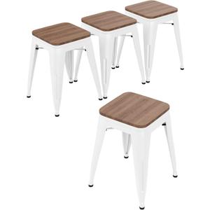 Changjie Furniture 18 Inch Stools Metal Dining Chairs Set of 4 Stackable School Stools Classroom Barstools (18 inch, Off White)