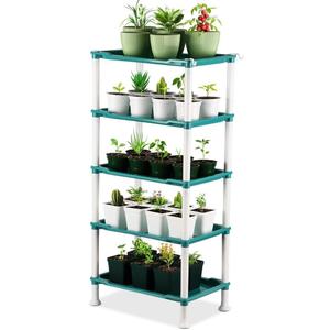 RooTrimmer 5-Tier Seed Starter Tray, Plant Stand Designed for Cell Trays and Small Pots for Gardening Indoor Outdoor Growing (Blue)