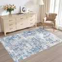 3x5 Area Rug Living Room Rugs - Washable Neutral Modern Abstract Soft Thin Rug Indoor Floor No Slip Rug Carpet for Bedroom Under Dining Table Home Office Decor - Blue White
