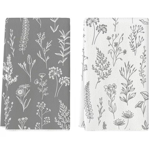 Artoid Mode Grey Wildflowers Herb Spring Kitchen Towels Dish Towels, 18x26 Inch Seasonal Summer Decoration Hand Towels Set of 2