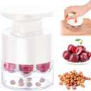 Cherry Pitter Multiple,2025 Quickly Release Multi Cherries Stoner Pitter,7-Hole Push Button Cherr'y Core Pit'ter Tool with Splatter Protector,Pit Seed Remover for Making Cherry Jam, White