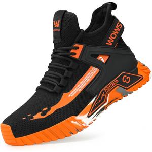 Lightweight Work Safety Steel Toe Sneakers, Durable Breathable Light Construction Tennis Shoes (7.5 Women/6 Men, Orange)
