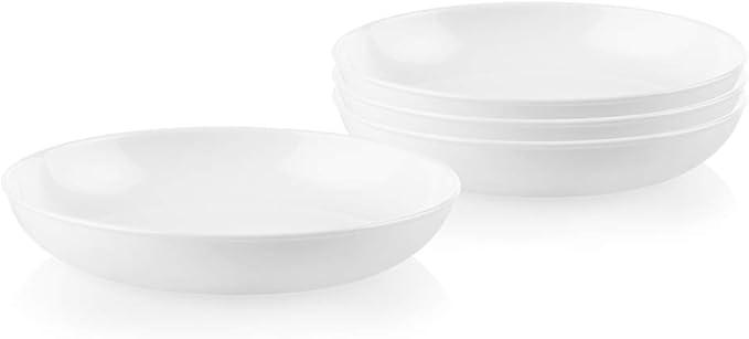 Corelle 4Pc Versa Bowls for Pasta Salad and More, Service for 4, Durable and EcoFriendly 30Oz, Compact Stack Bowl Set, Microwave and Dishwasher Safe, White