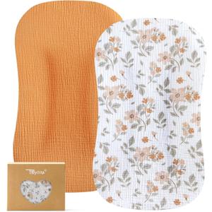 TILLYOU Muslin Baby Lounger Cover, 100% Cotton Newborn Lounger Cover, 2 Pack Baby Nest Slipcover for Boys Girls, Cover Only, Yellow Flower