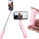 yAyusi Extendable Mini Selfie Stick for iPhone, Pocket Size Portable Selfie Stick with Remote, Compact Phone Selfie Sticks with Phone Holder for Content Creation/Vlog/Video Record/Live Stream (Pink)
