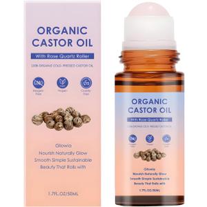 Organic Castor Oil Roll On,Castor Oil Rose Quartz Roller Ball,100% Castor Oil Organic Cold Pressed,On for Face, Neck & Under Eye Care, Smooth-Glide Massage Roller(1)