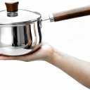 GREATLINK Small Sauce Pan with Lid and Wooden Handle for Cooking - 1 Quart Stainless Steel Saucepan with Pour Spout for Heating Milk, Melting Chocolate, Warming Sauces - Small Pot for All Cooktop