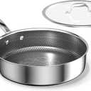 COOKER KING 3.6-Quart Hybrid Stainless Steel Saut Pan with Lid, 10" Tri-Ply Clad Deep Frying Pan, Non-Stick & Non-Toxic Skillet for Egg, Cake, Seafood, Induction Compatible, Oven & Dishwasher Safe