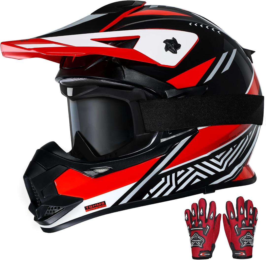 TRIANGLE Adult Dirt Bike Helmet Full Face Motocross Helmets DOT Certified | Motorcycle Helmets with Adjustable Goggles & Gloves for Men & Women - DOT/FMVSS-218 Certified for Off-Road ATV BMX UTV Medium