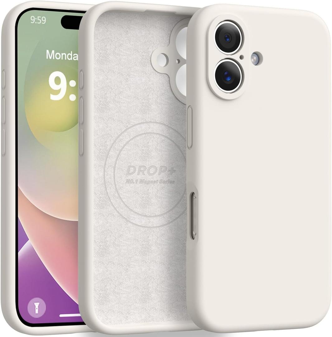 Ktele Magnetic for iPhone 16 Case [Compatible with Magsafe] [Premium Silicone Satin-Smooth Touch] Slim Shockproof Anti-Scratch Microfiber Lining Case, 6.1 inch, Stone