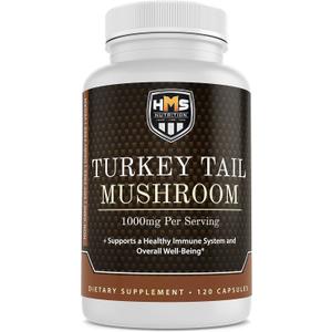 Turkey Tail Mushroom 120 Potent 1000mg Capsules Non-GMO Vegan Strong Antioxidant and Immune Support Abilities