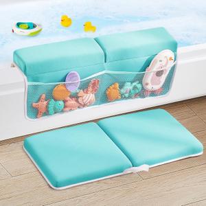 Baby Bath Kneeler and Elbow Rest Pad Set,Bath Kneeling Pad Thick Soft Quick Dry Bathtub Mat for Bathing Time,Baby Essentials Memory Foam with Toys Organizer Gifts for Parents,Green