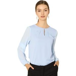 Allegra K Women's Work Tops Keyhole Neck Long Sleeve Work Shirts Blouse Dressy Casual Business Shirt (XL)