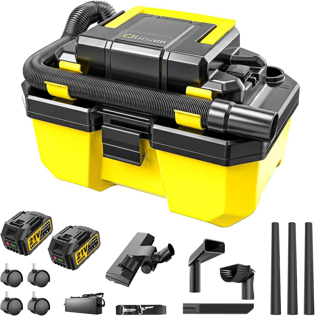 Cordless Shop Vac,3000W Brushless Motor,2x4.0Ah Battery Powered Shop Vac - 3-in-1 Wet Dry Vacuum Wet and Dry with HEPA Filter,Shoulder Strap & Accessory Storage Holder,Portable for Garage,Workshop,Car