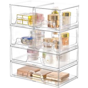 6 Pack Stackable Storage Drawers Clear Acrylic Organizer Makeup Bathroom Organizer and Storage Bins for Beauty Supplies,Ideal for Vanity, Bathroom,Pantry Organization