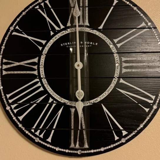 Sterling & Noble Modern Farmhouse 20 Inch Analog Wall Clock with Roman Numeral, Frameless Black Shiplap Design