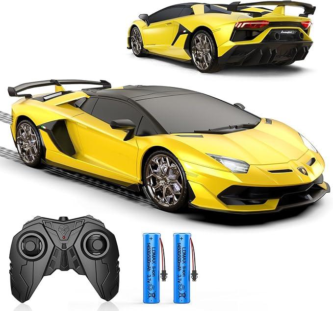 Remote Control Car for Lamborghini, Officially Licensed 1:16 Scale Lambo Hobby Rc Cars with Headlight, 2.4GHz Race Car Toys for Boy Girl 4-12 Years Old, 12Km/h, Birthday Gift (Yellow)